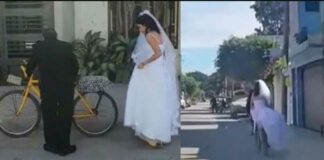 Papá lleva a novia a su boda en bici (Video) Novia