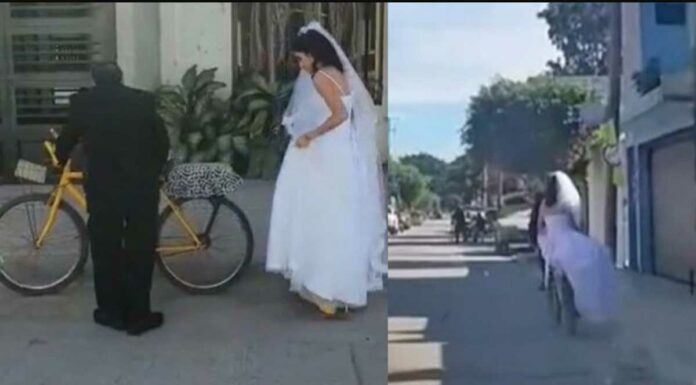 Papá lleva a novia a su boda en bici (Video) Novia