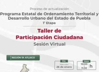 Gobierno del Estado invita Atlixquenses a colaborar en Taller de Participación Humana