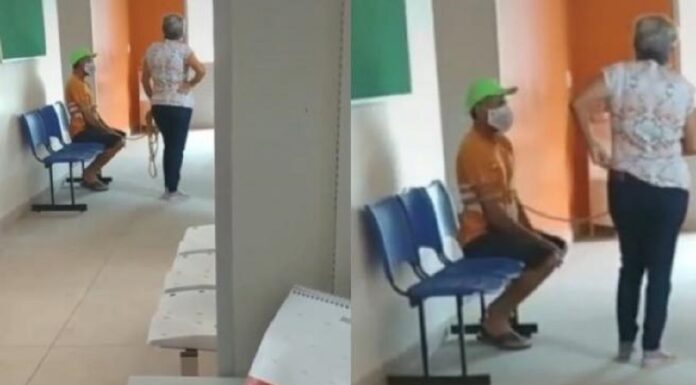 Mujer amarra a su marido para llevarlo a la vacuna anti covid