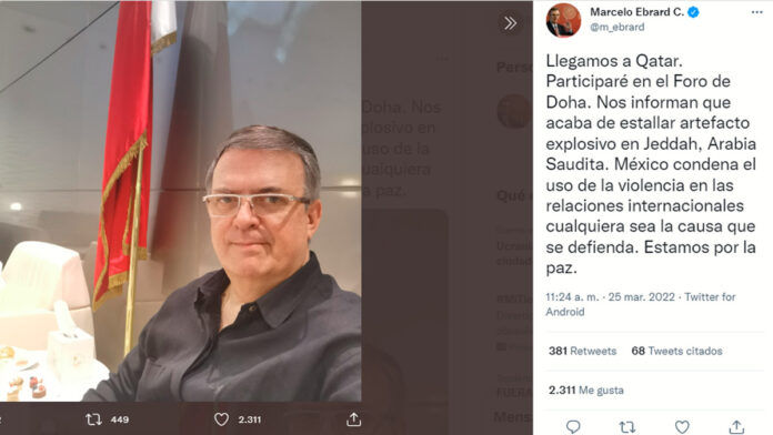 Ebrard Ebrard condenó el "uso de la violencia en las relaciones internacionales", tras el ataque en Arabia Saudita.