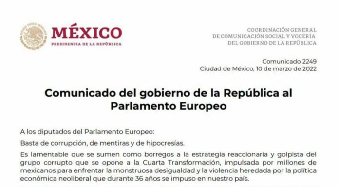 Barbosa cierra filas con AMLO ante Parlamento Europeo