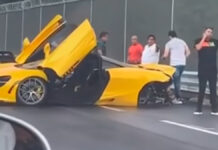 Automovilista chocha McLaren de 6 mdp en la Naucalpan-Toluca En las imágenes captadas en el video que se difundió en redes, se ve aun preocupado automovilista realizando una llamada telefónica.