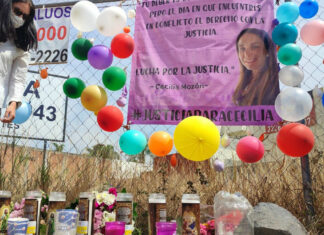Colocan ofrenda para Cecilia Monzón en el lugar de su feminicidio A ocho días del feminicidio de Cecilia Monzón, su hermana y colectivos feministas le dejaron una ofrenda con flores y veladoras.