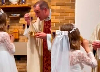 ¡Oh, no! Pequeña se acaba el vino de consagrar en su 1a comunión primera comunion