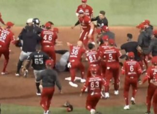 Así fue la trifulca entre Diablos Rojos y Guerreros de Oaxaca en LMB