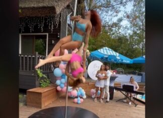 Organizan revelación de género con bailarinas en pole dance