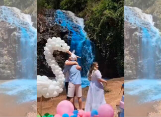 Critican a pareja por pintar cascada en revelación de sexo pareja