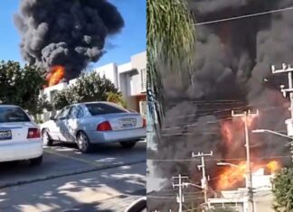 Fuerte incendio consume fábrica de químicos en Tlaquepaque