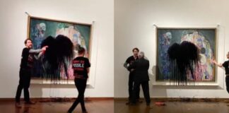 ¡Ahora en Austria! Activistas arrojan liquido negro a pintura de Klimt Austria