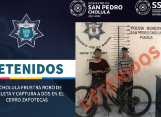 Policías de Cholula frustran robo de bicicleta; hay 2 detenidos policías