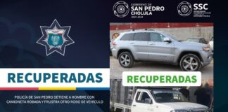 Camionetas son recuperadas por la SSC San Pedro Cholula SSC
