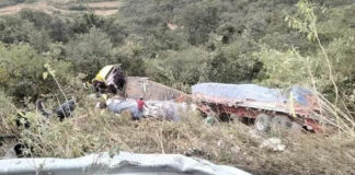 Volcadura de tractocamión causa caos en la Puebla-Orizaba tractocamión