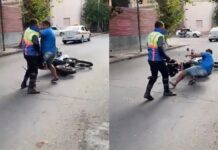 Policía noquea a taxista que lo tiró de su moto Policía
