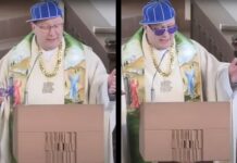 Sacerdote da misa rapeando, con gorra y lentes incluidos Sacerdote