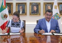 Claudia Sheinbaum y Salomón Céspedes ratifican convenio de seguridad entre Puebla y CMDX
