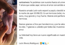 Nace León, el primer hijo de Carlos Rivera y Cynthia Rodríguez León