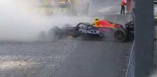 Checo Pérez sufre choque en segunda práctica del GP de Italia