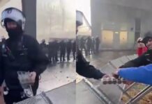 Bélgica: policía ofrece chocolates a manifestantes en plena protesta
