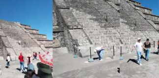 Turista sube a pirámide de Teotihuacán para tomarse foto y se va sin multa