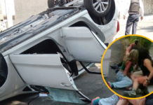 Mujeres se toman una selfie tras sufrir volcadura en Morelos
