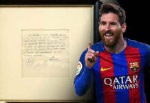 Subastarán servilleta del primer contrato de Messi con Barcelona