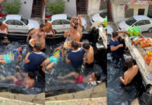 Amigos usan caja de camión como piscina y se vuelve viral Piscina