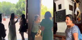 Mujer confronta a turistas por usar short en iglesia