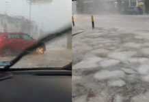 Lluvia y granizo inundan calles de Cuautlancingo