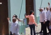 Lanzan una botella a AMLO en Veracruz