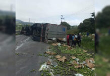 Vuelca camión en la autopista Puebla-Orizaba; cierran la circulación