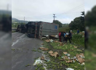 Vuelca camión en la autopista Puebla-Orizaba; cierran la circulación