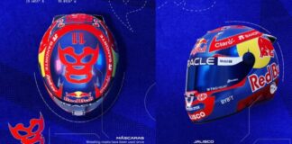 Checo Pérez presenta su casco para el GP de México