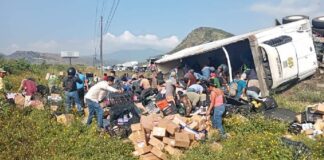 Realizan rapiña tras volcadura de tractocamión en la Puebla-Orizaba