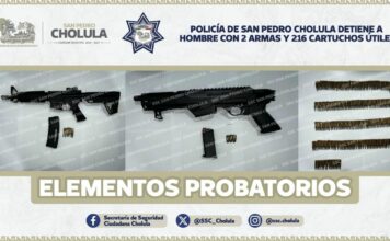SSP San Pedro Cholula detiene a hombre con 2 armas y 216 cartuchos