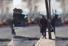 Golpean a agentes de la Marina y queman su vehículo en Quecholac