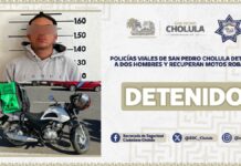Detienen a dos hombres y recuperan motos robadas en San Pedro Cholula