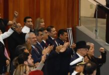 Sergio Salomón asiste a toma de protesta de Rocío Nahle en Veracruz