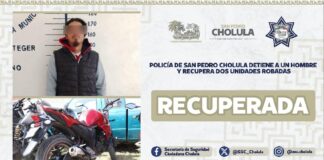Detienen a hombre con motocicleta robada en San Pedro Cholula
