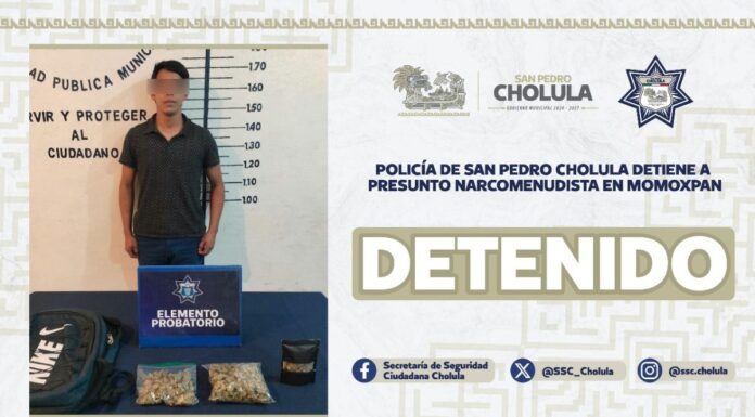 SSC Cholula detiene a presunto narcomenudista en Momoxpan