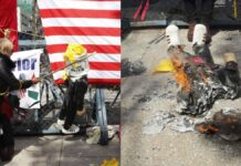 Queman piñata de Trump frente a embajada de EU en México