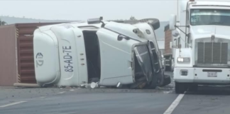 Volcadura de tráiler bloquea autopista Amozoc-Perote
