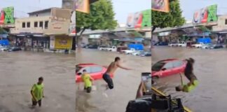 Jóvenes realizan competencia de clavados en Guadalajara tras inundaciones