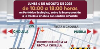 Habrá cierre vial en incorporación a la Recta a Cholula este lunes