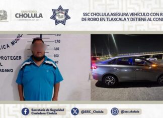 SSC Cholula asegura vehículo con reporte de robo; detiene a un hombre