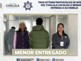 SSC Cholula localiza a menor y lo entrega a su familia