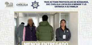SSC Cholula localiza a menor y lo entrega a su familia