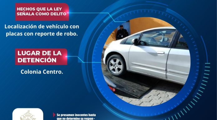 SSC Atlixco asegura vehículo con placas robadas