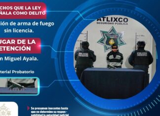 Detienen a joven por portación ilegal de arma de fuego en Atlixco