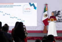 Sheinbaum reporta caída del 37% en homicidios dolosos diarios